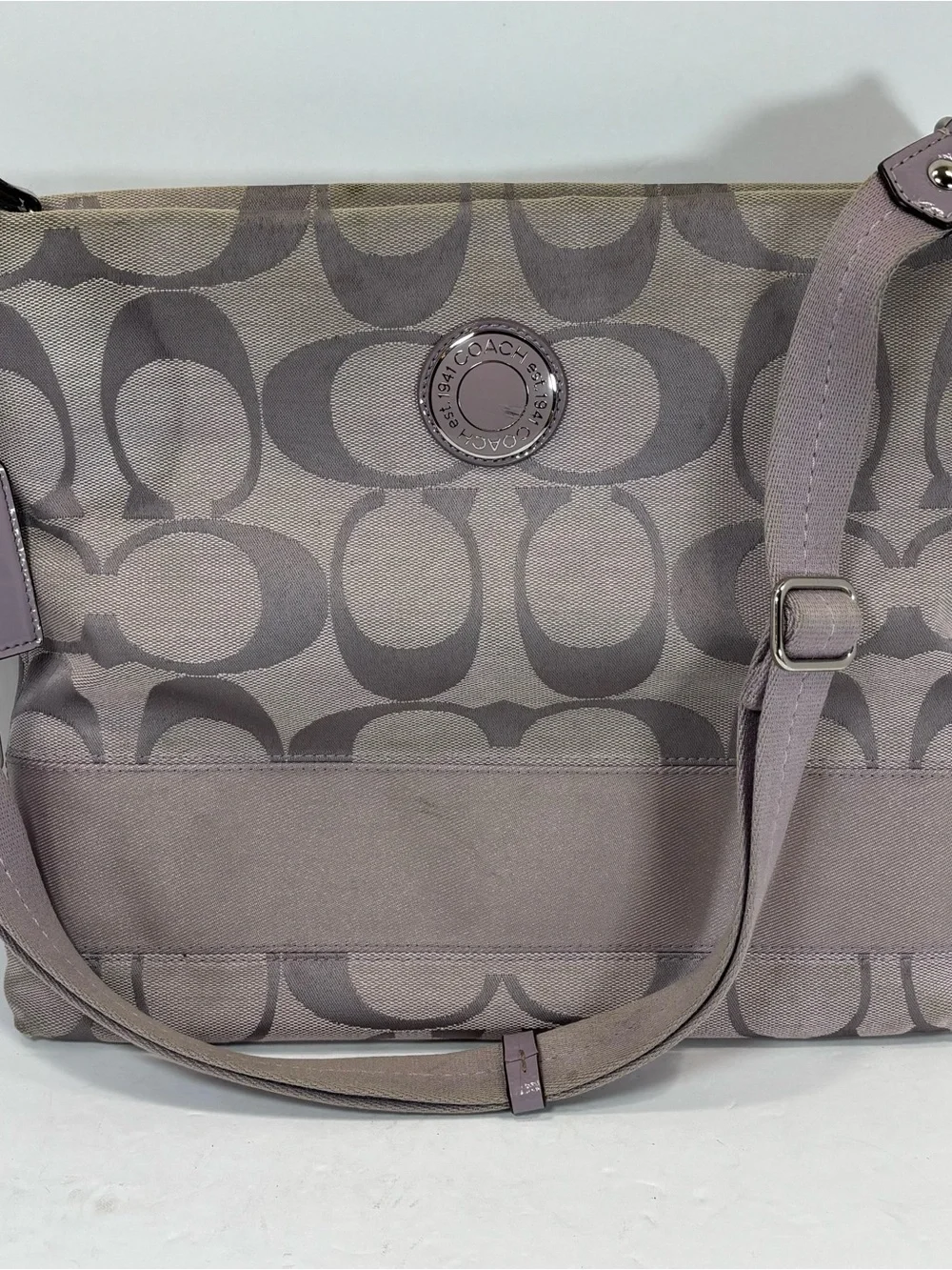 Coach Crossbody in Taupe and Lavender Trim